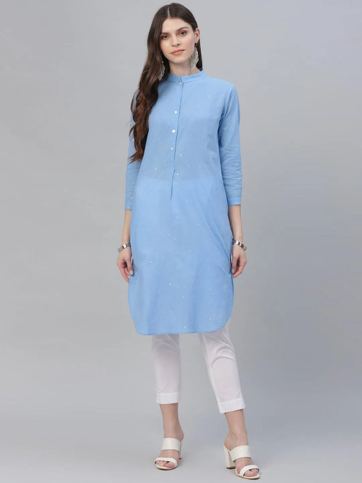 Blue Printed Cotton Kurta - Libas