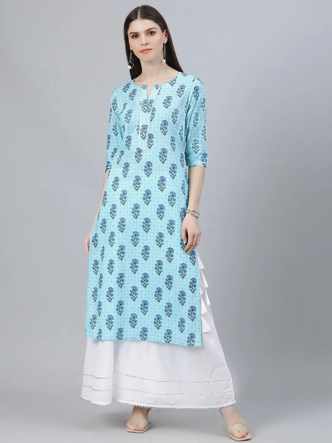 Blue Printed Cotton Kurta - Libas