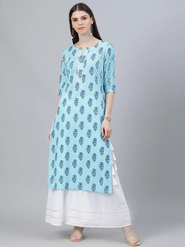 Blue Printed Cotton Kurta - Libas