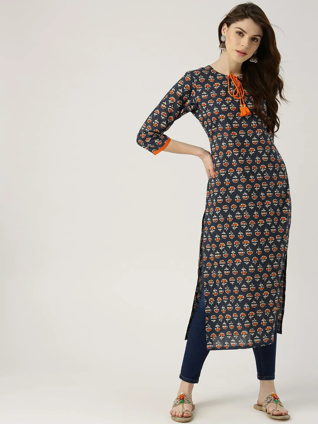 Blue Printed Cotton Kurta - Libas