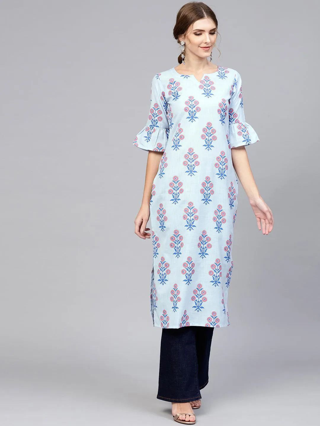 Blue Printed Cotton Kurta - Libas