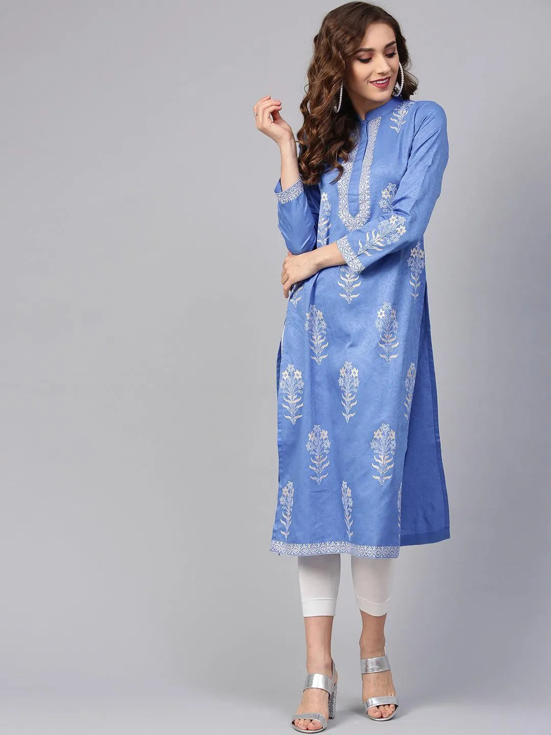 Blue Printed Cotton Kurta - Libas 