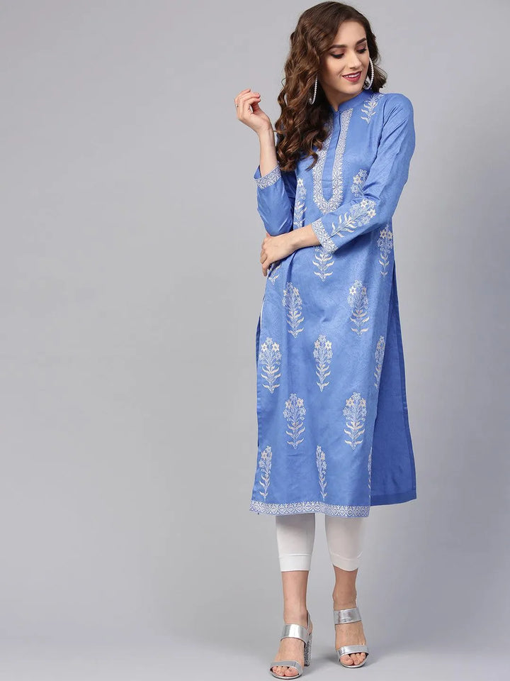 Blue Printed Cotton Kurta - Libas