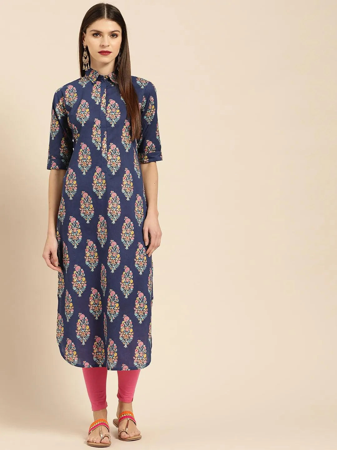 Blue Printed Cotton Kurta - Libas