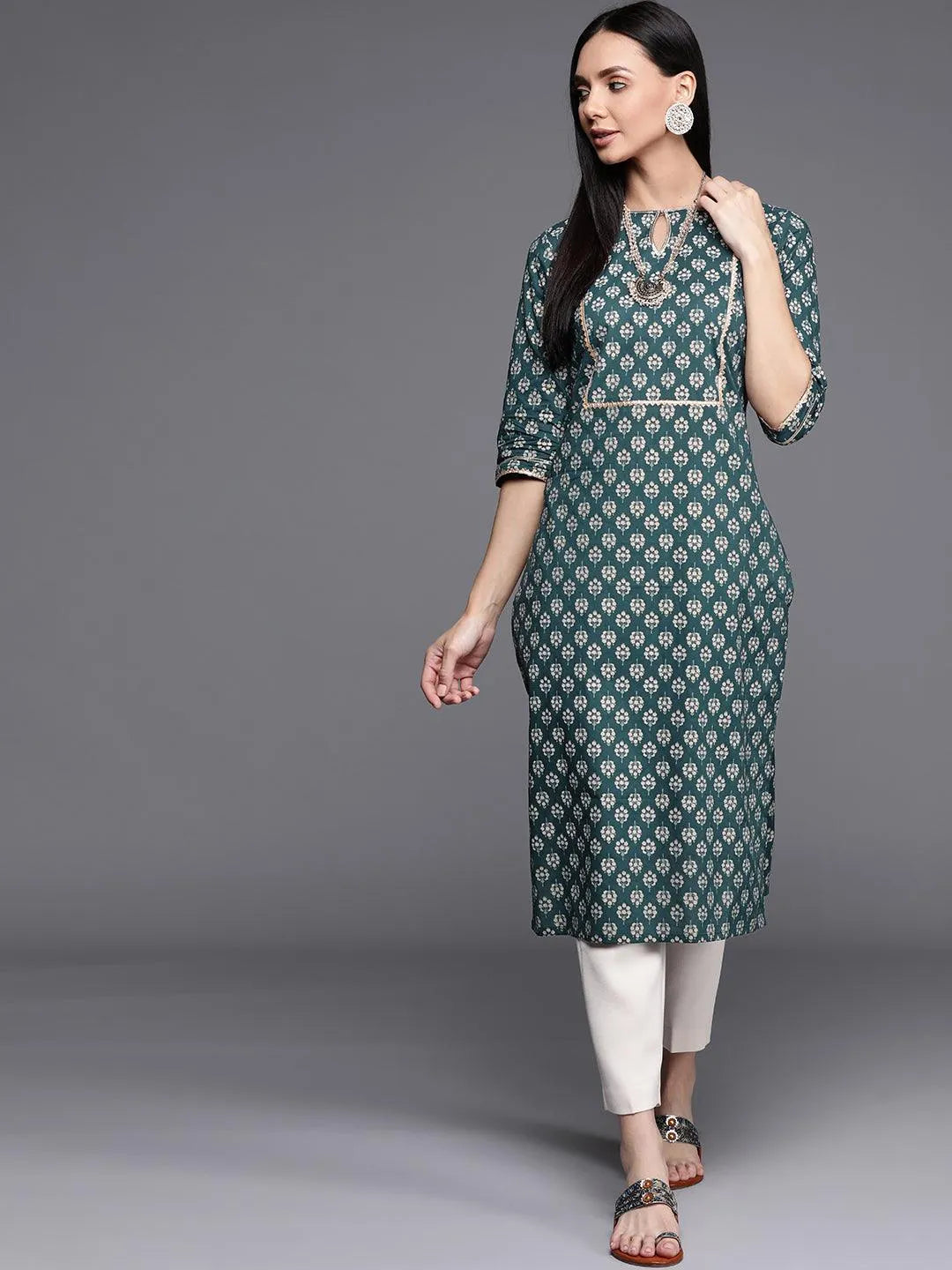 Blue Printed Cotton Kurta - Libas 