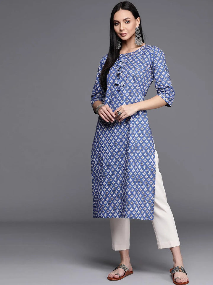 Blue Printed Cotton Kurta - Libas