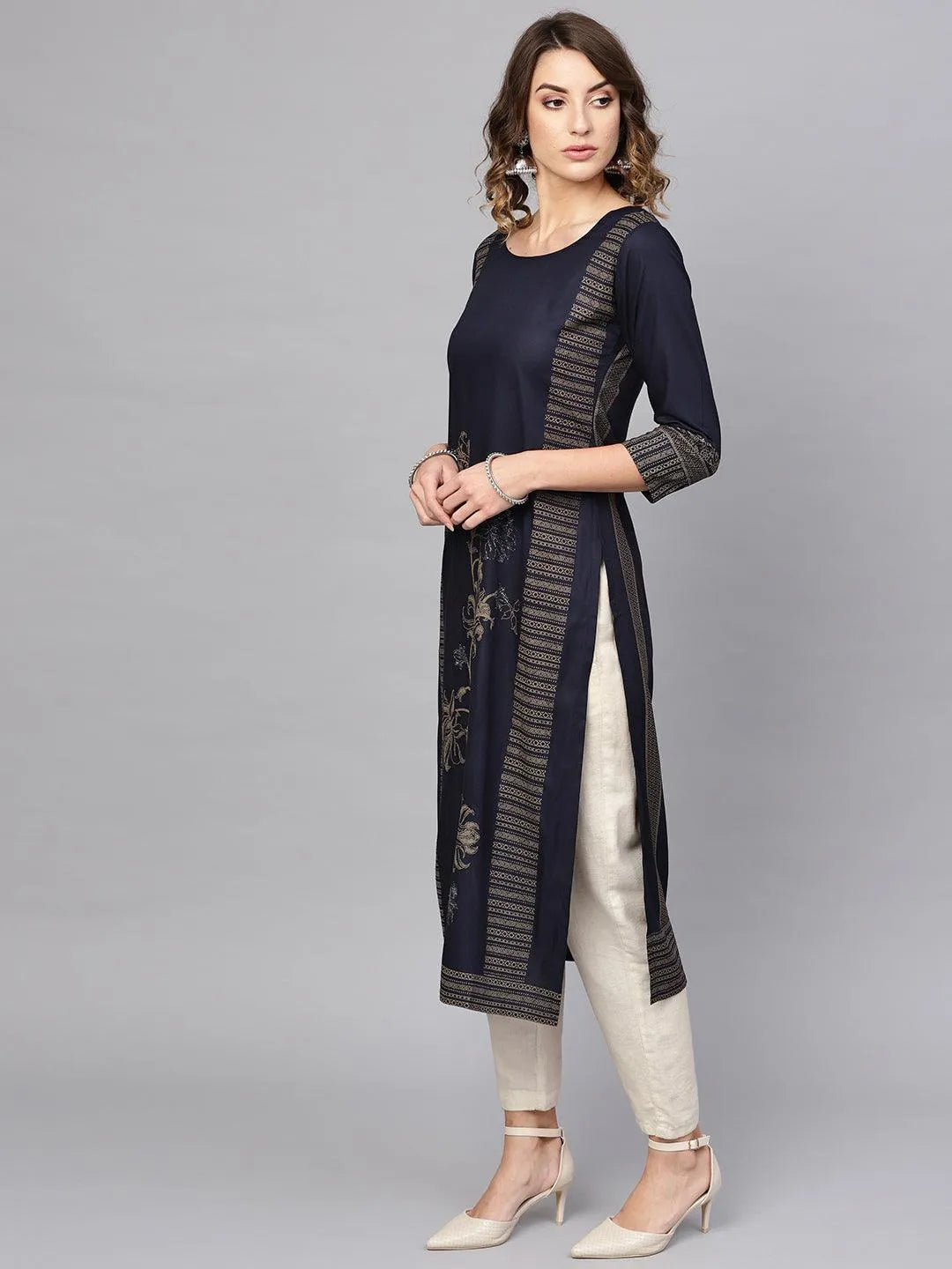 Blue Printed Cotton Kurta - Libas