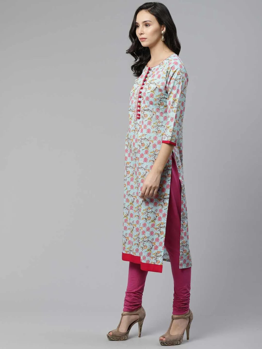 Blue Printed Cotton Kurta - Libas