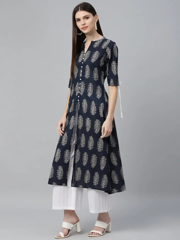 Blue Printed Cotton Kurta - Libas