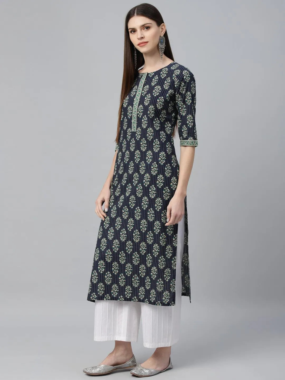 Blue Printed Cotton Kurta - Libas