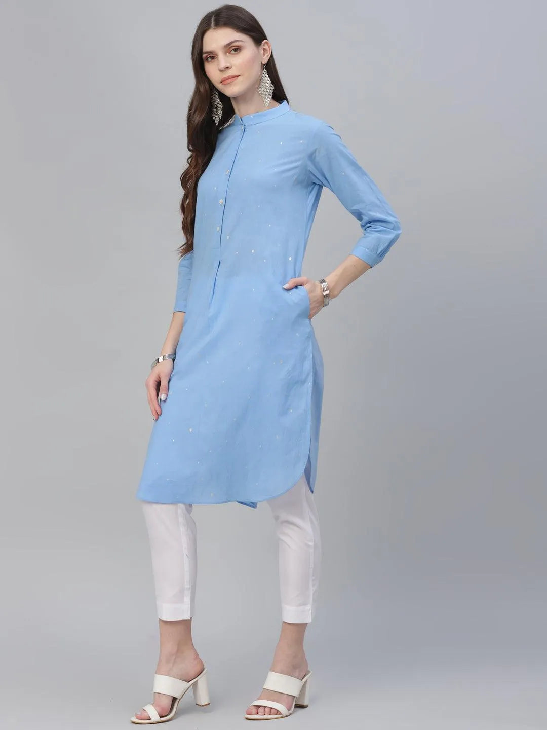 Blue Printed Cotton Kurta - Libas