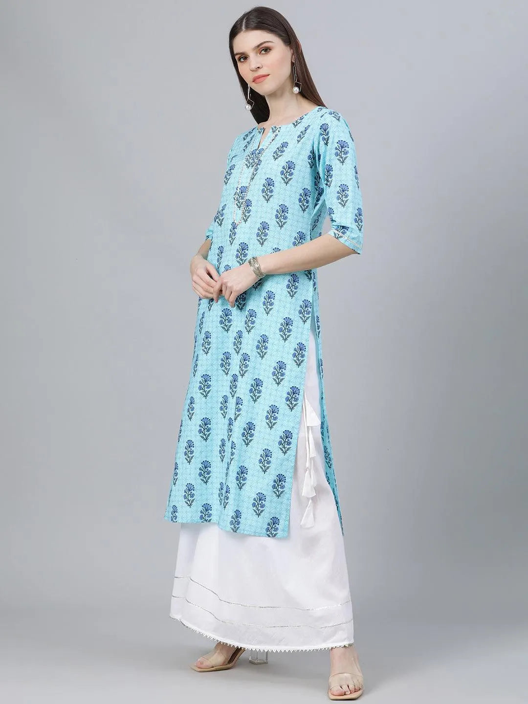 Blue Printed Cotton Kurta - Libas