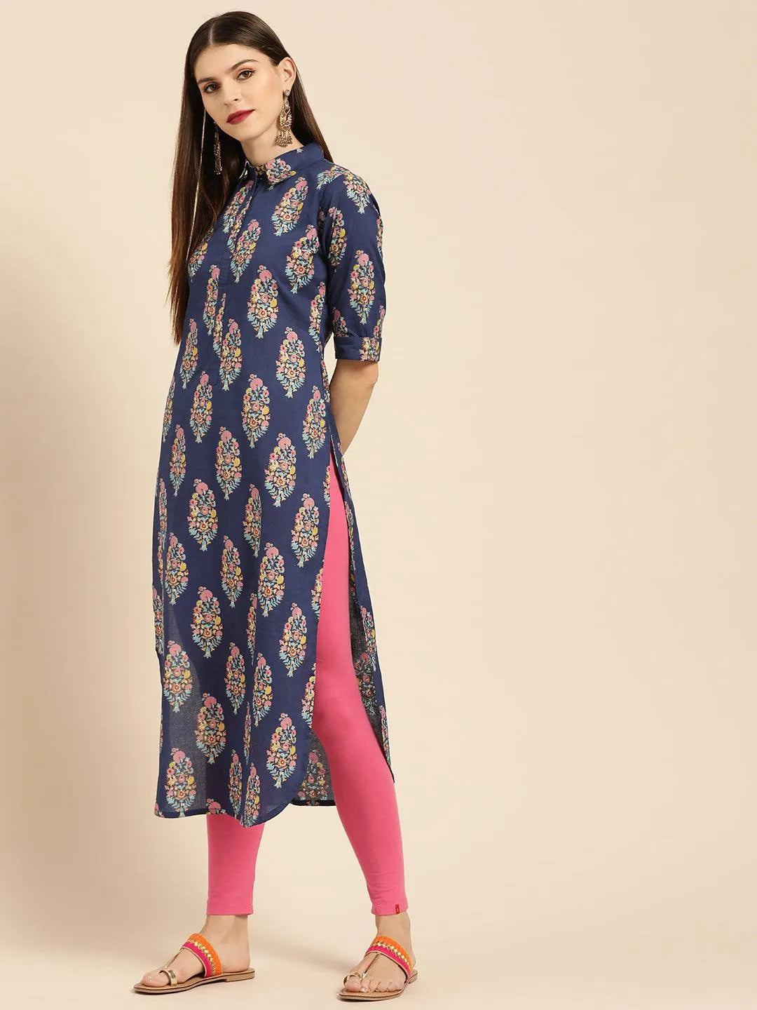 Blue Printed Cotton Kurta - Libas