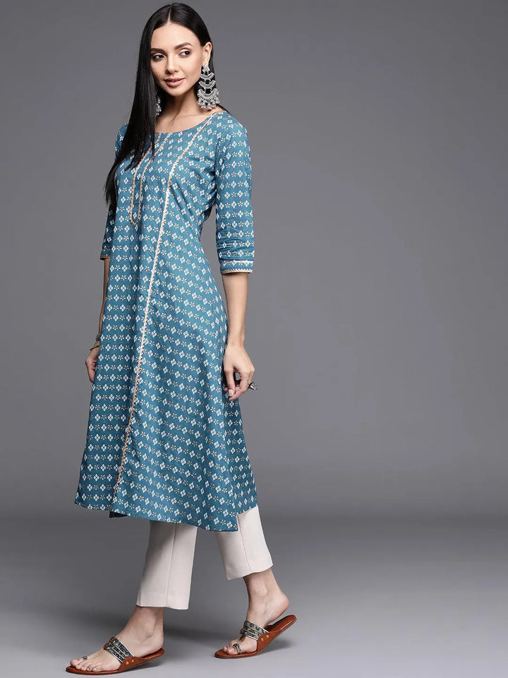 Blue Printed Cotton Kurta - Libas