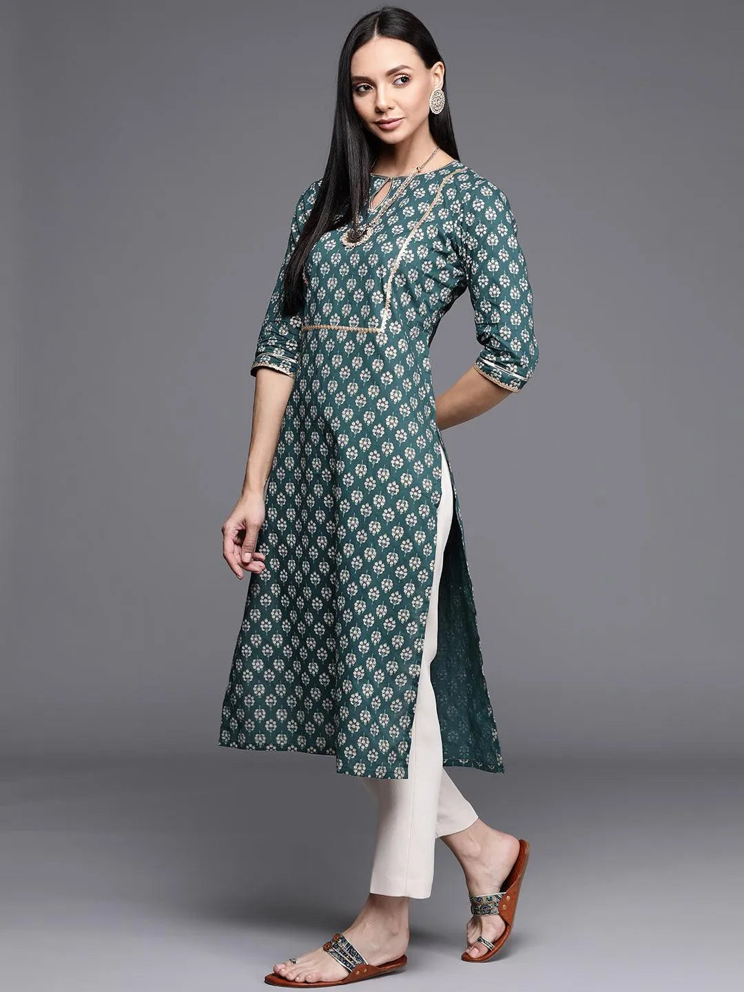 Blue Printed Cotton Kurta - Libas