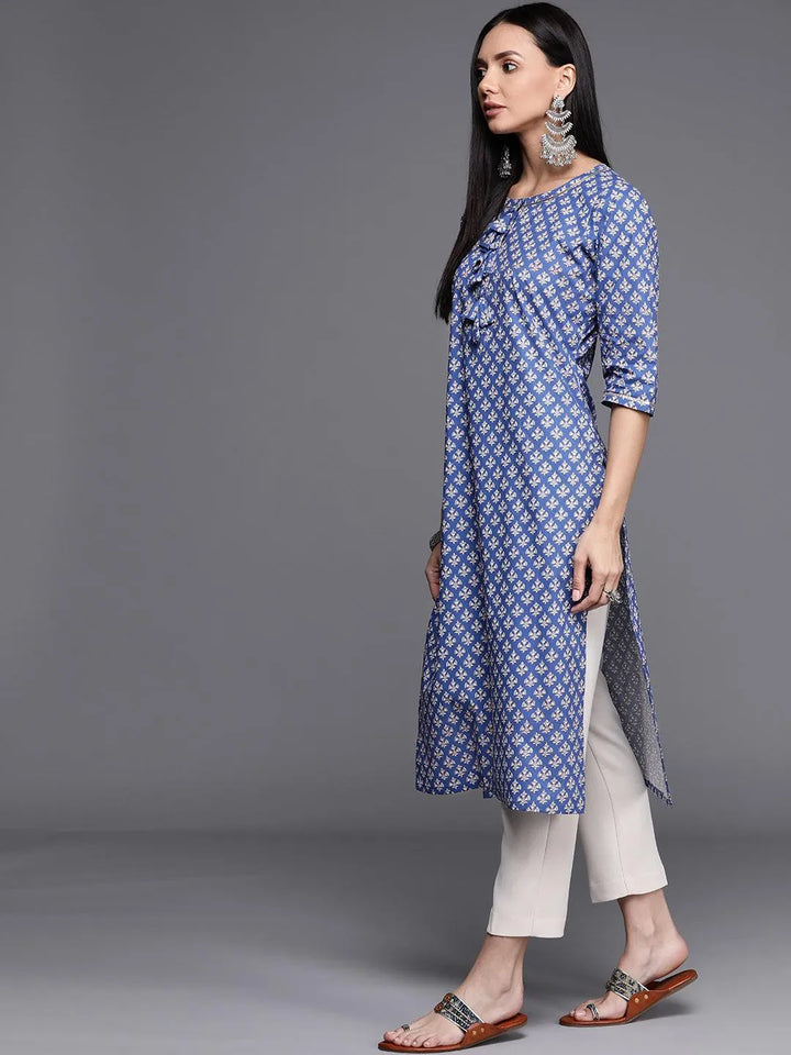 Blue Printed Cotton Kurta - Libas