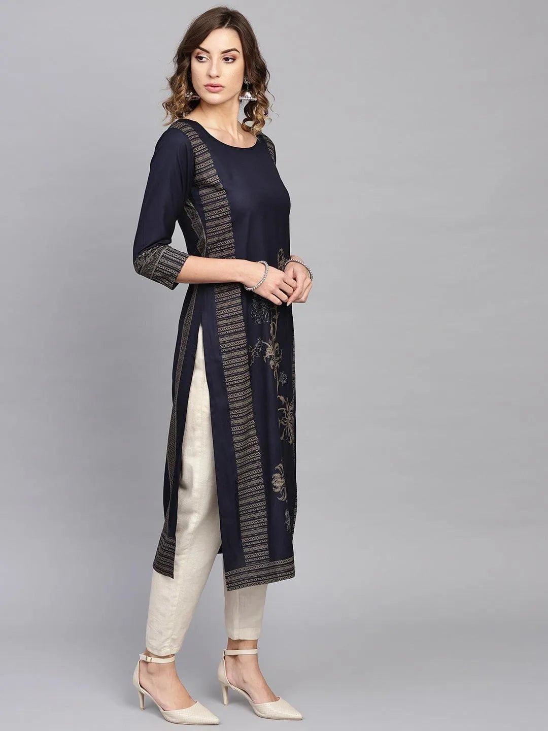 Blue Printed Cotton Kurta - Libas