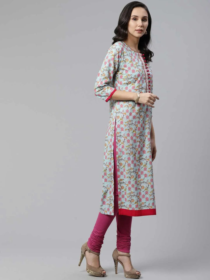 Blue Printed Cotton Kurta - Libas