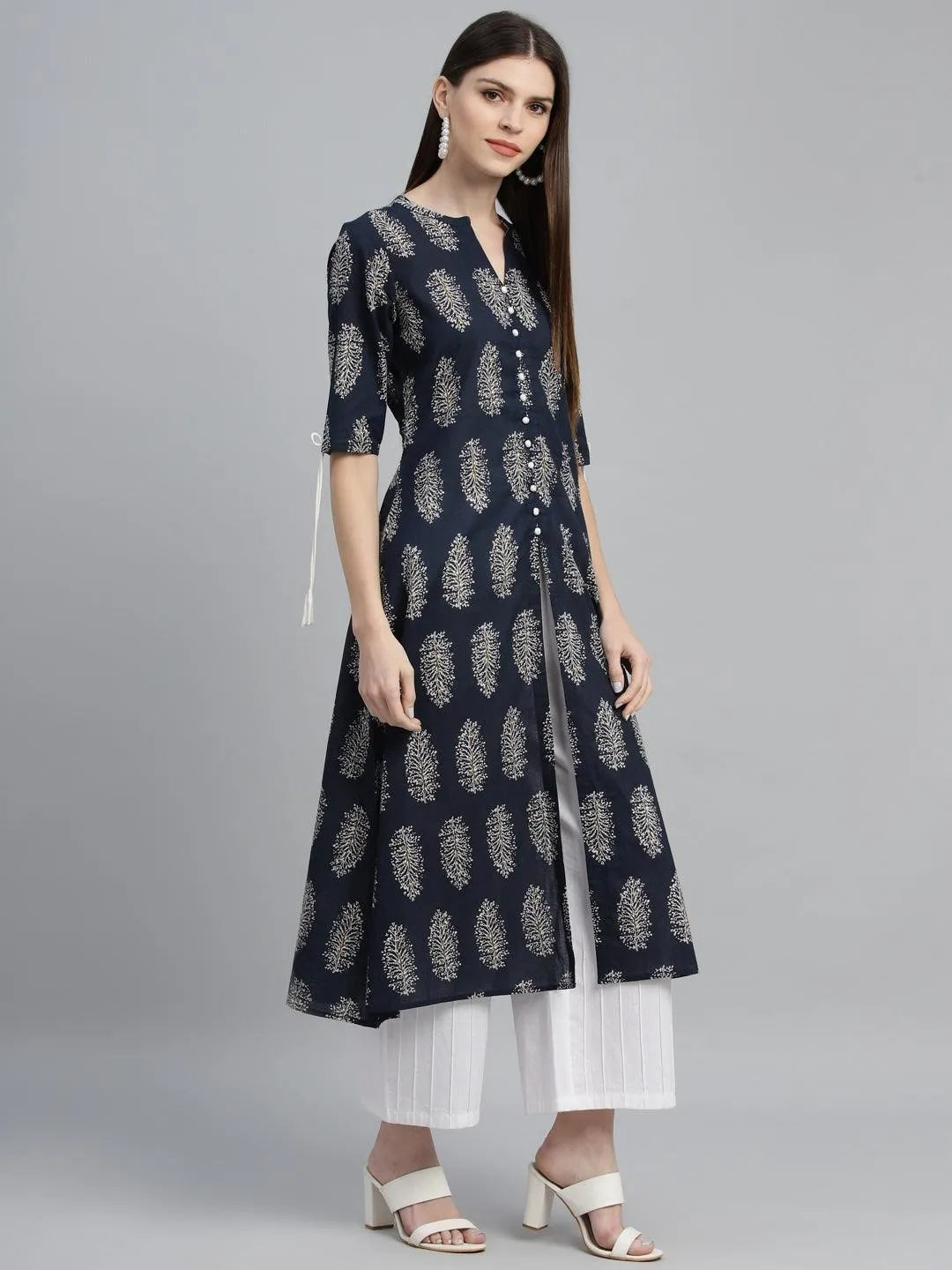 Blue Printed Cotton Kurta - Libas