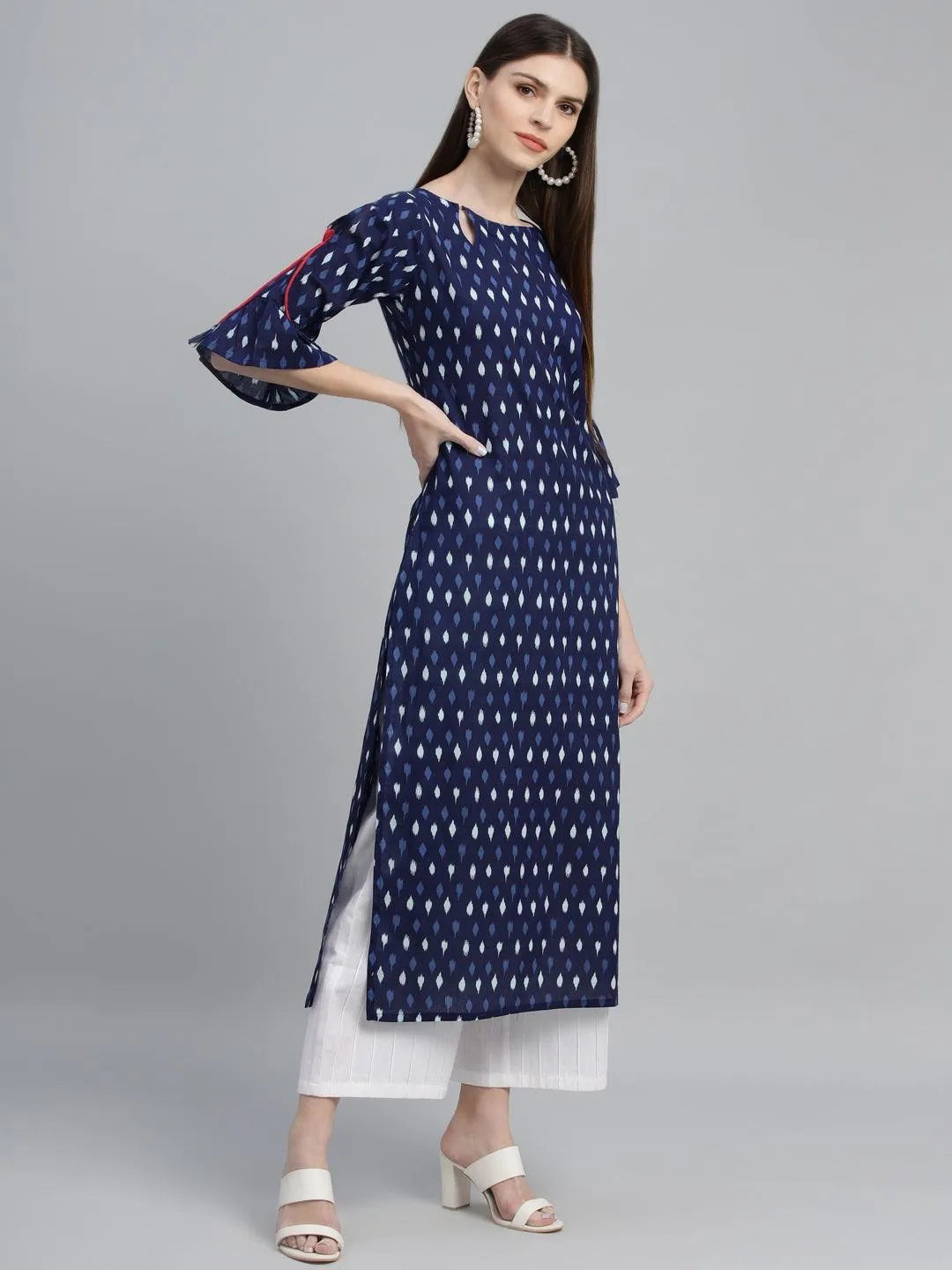 Blue Printed Cotton Kurta - Libas 