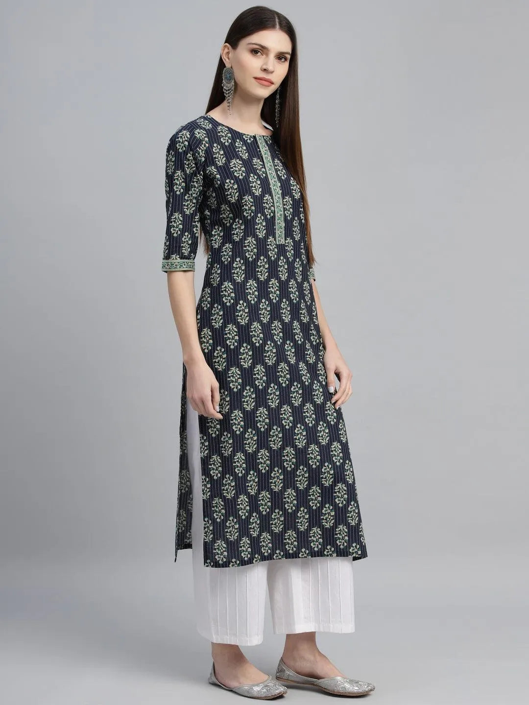 Blue Printed Cotton Kurta - Libas