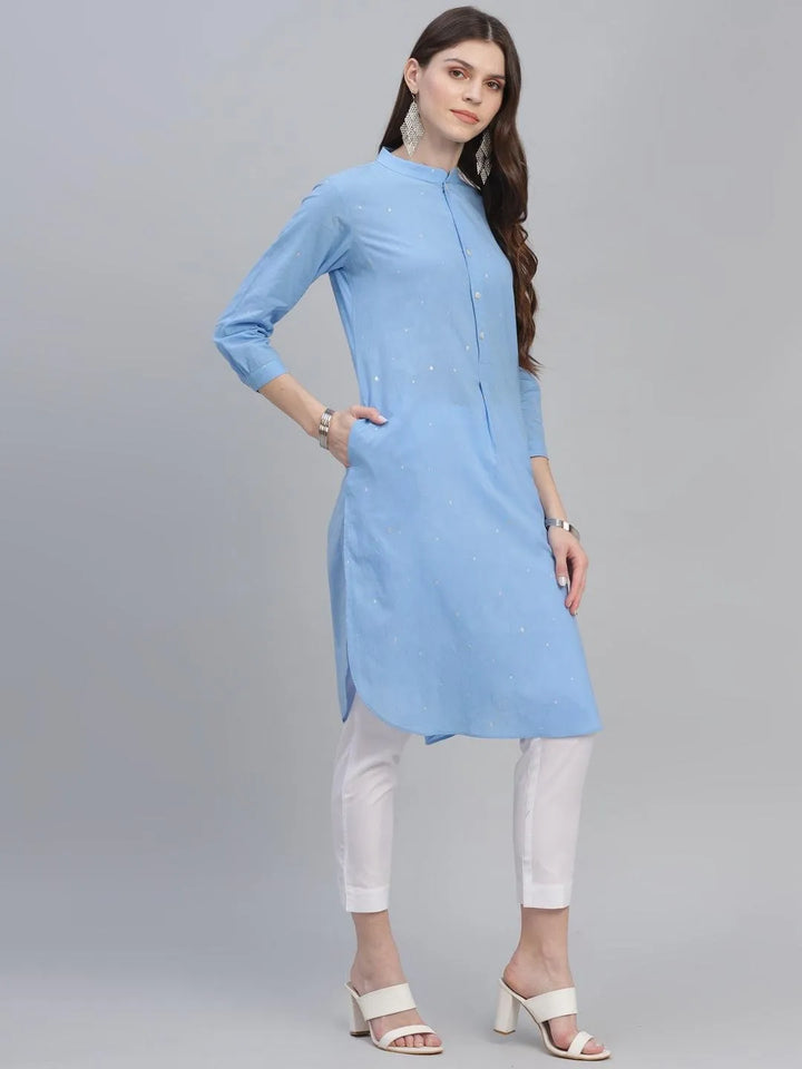 Blue Printed Cotton Kurta - Libas