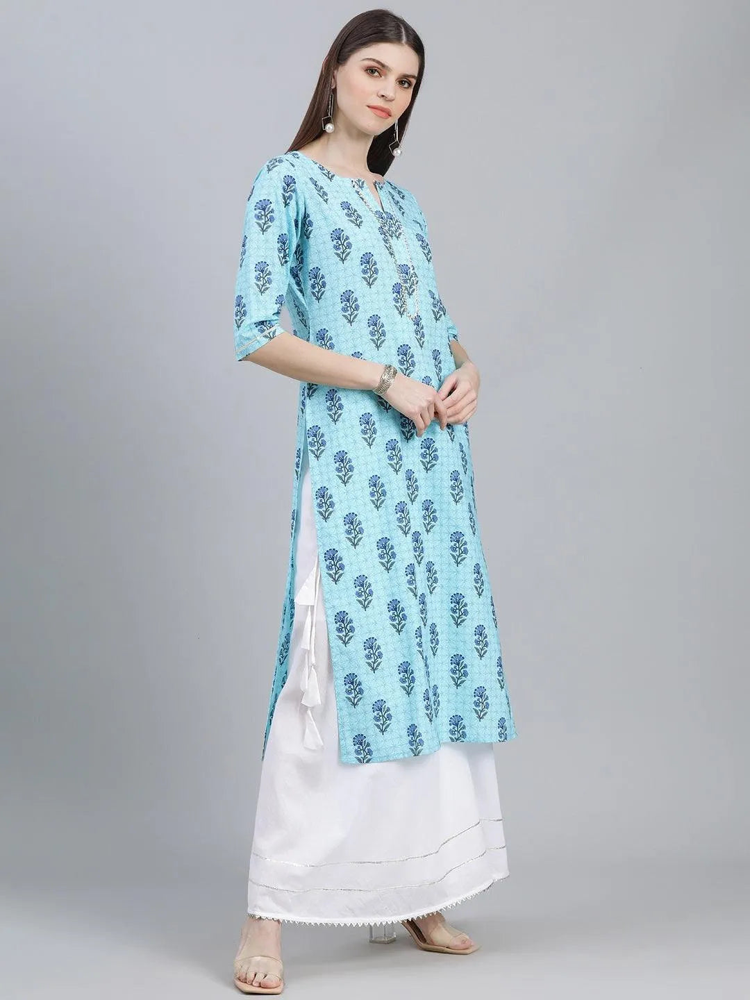 Blue Printed Cotton Kurta - Libas