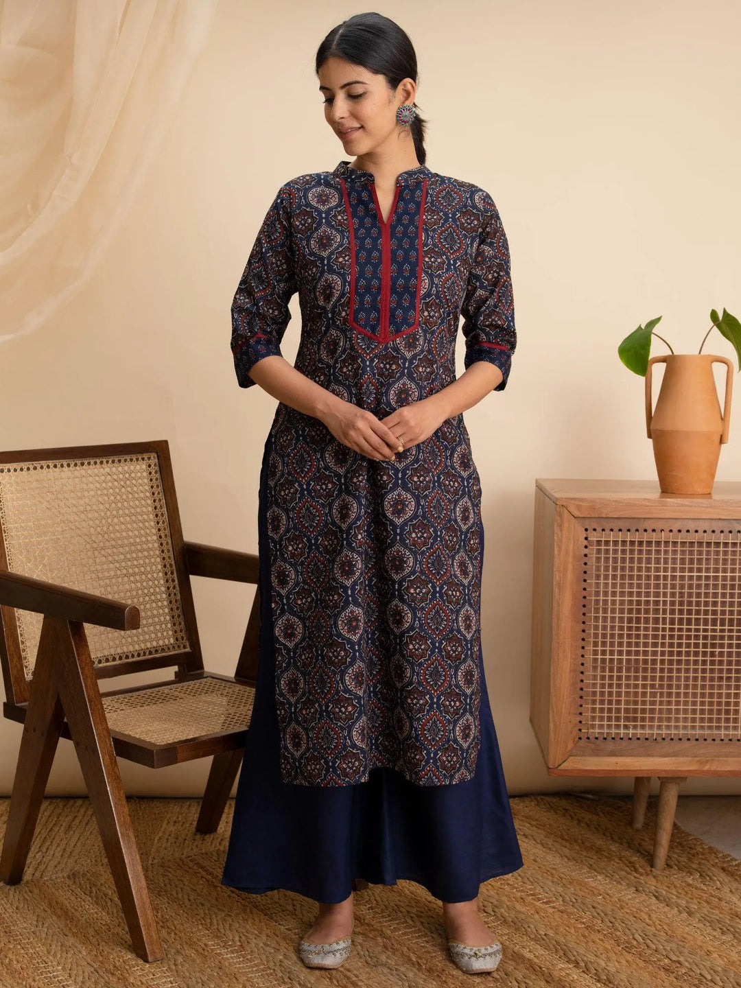 Blue Printed Cotton Kurta - Libas 