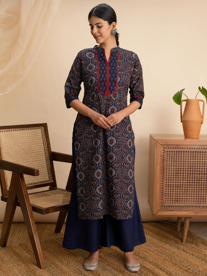 Blue Printed Cotton Kurta - Libas