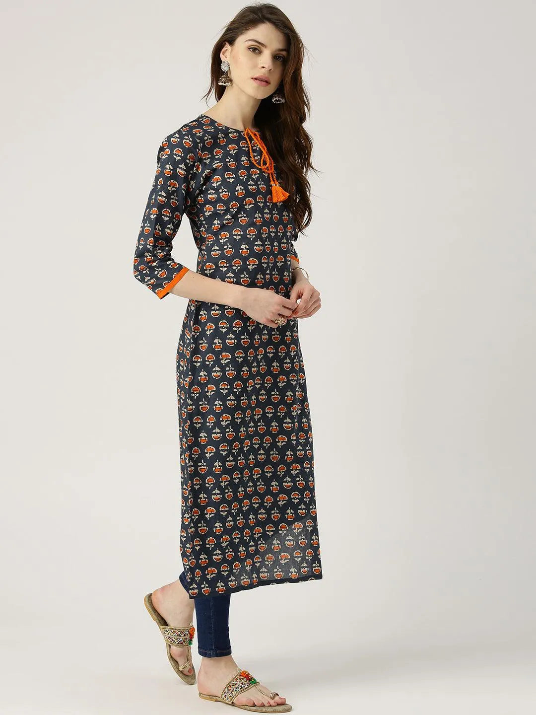 Blue Printed Cotton Kurta - Libas