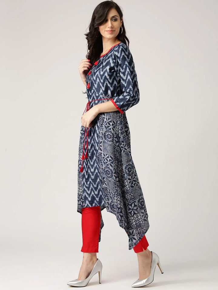 Blue Printed Cotton Kurta - Libas