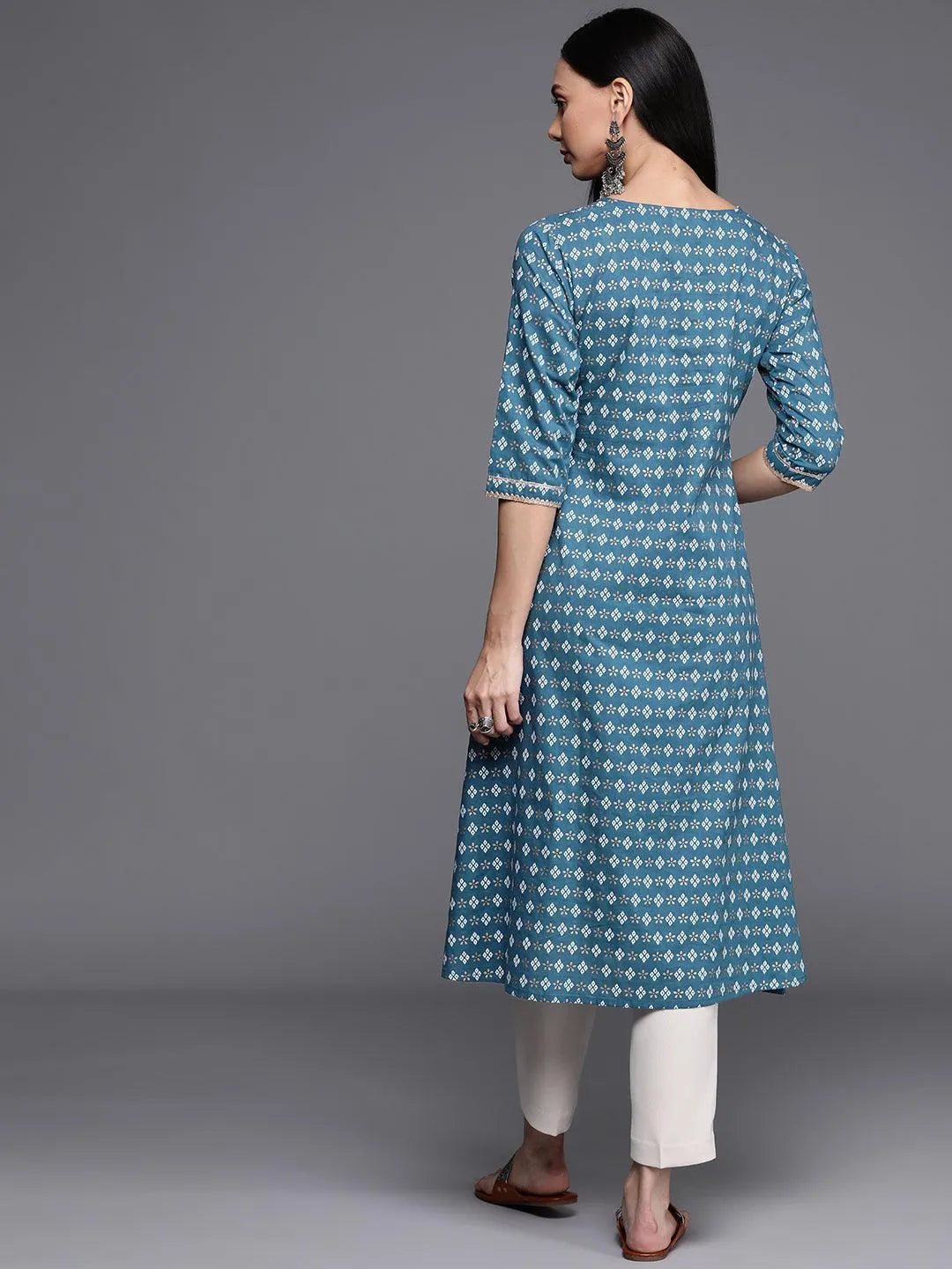 Blue Printed Cotton Kurta - Libas