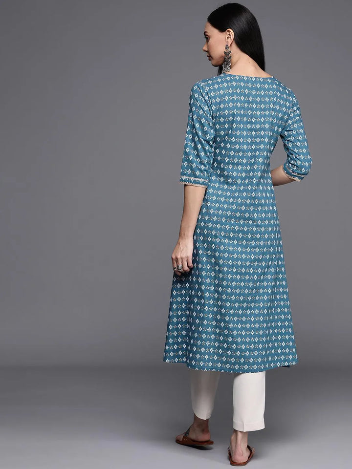 Blue Printed Cotton Kurta - Libas