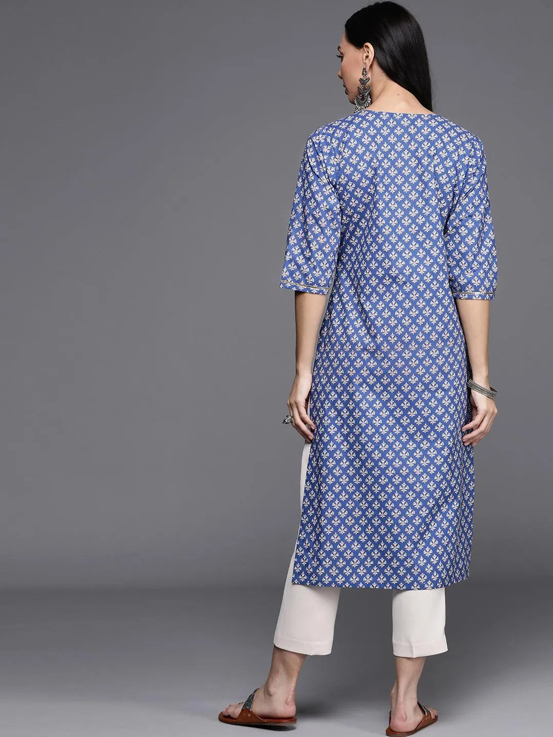 Blue Printed Cotton Kurta - Libas