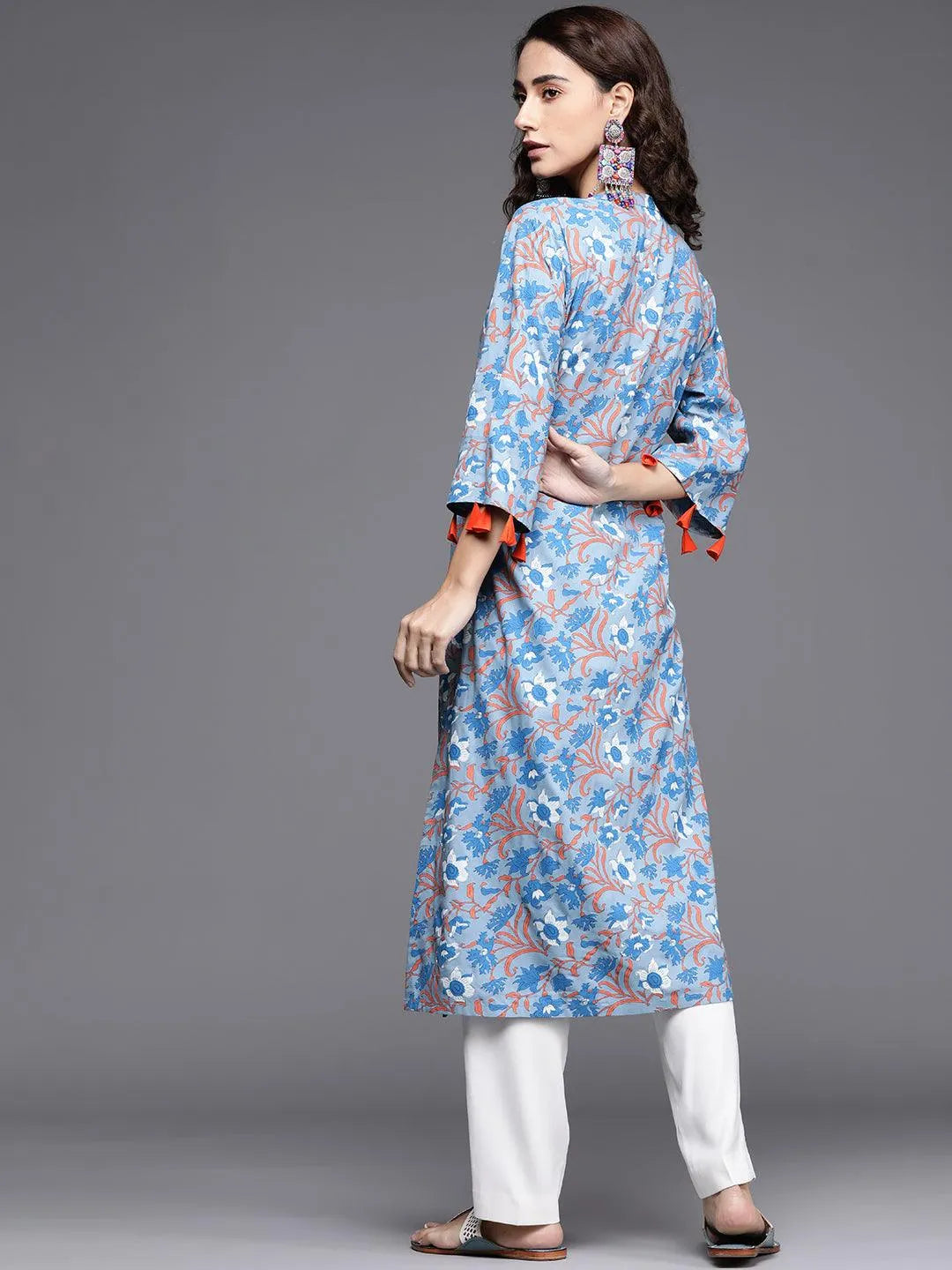 Blue Printed Cotton Kurta - Libas 