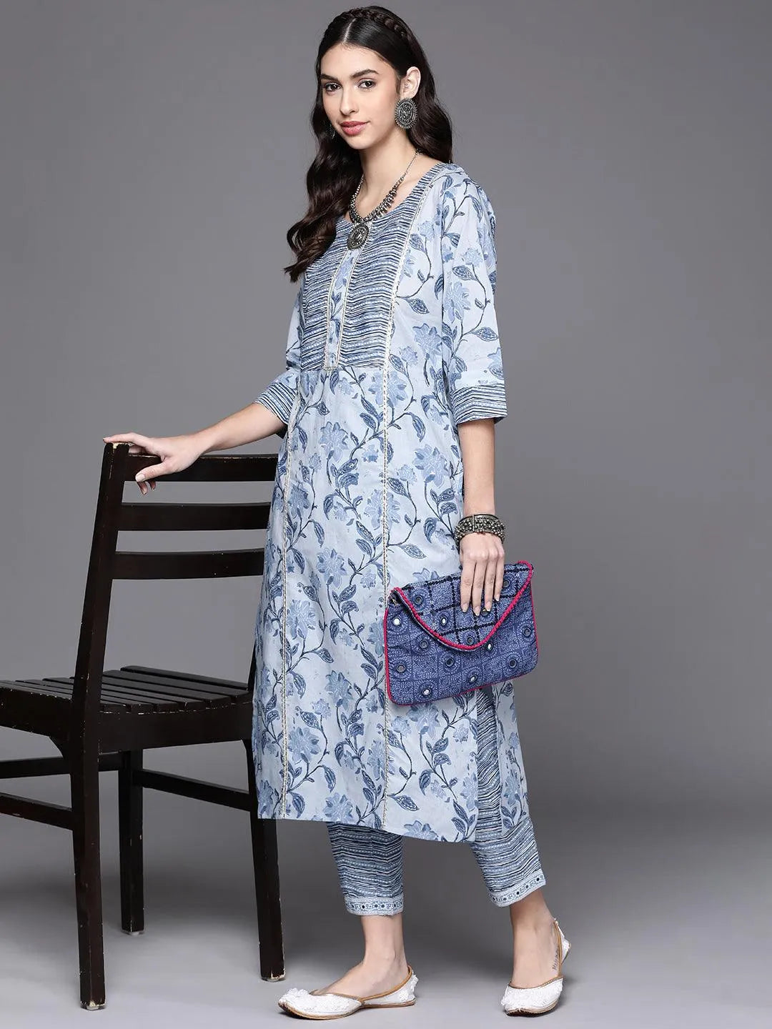 Blue Printed Cotton Kurta - Libas 