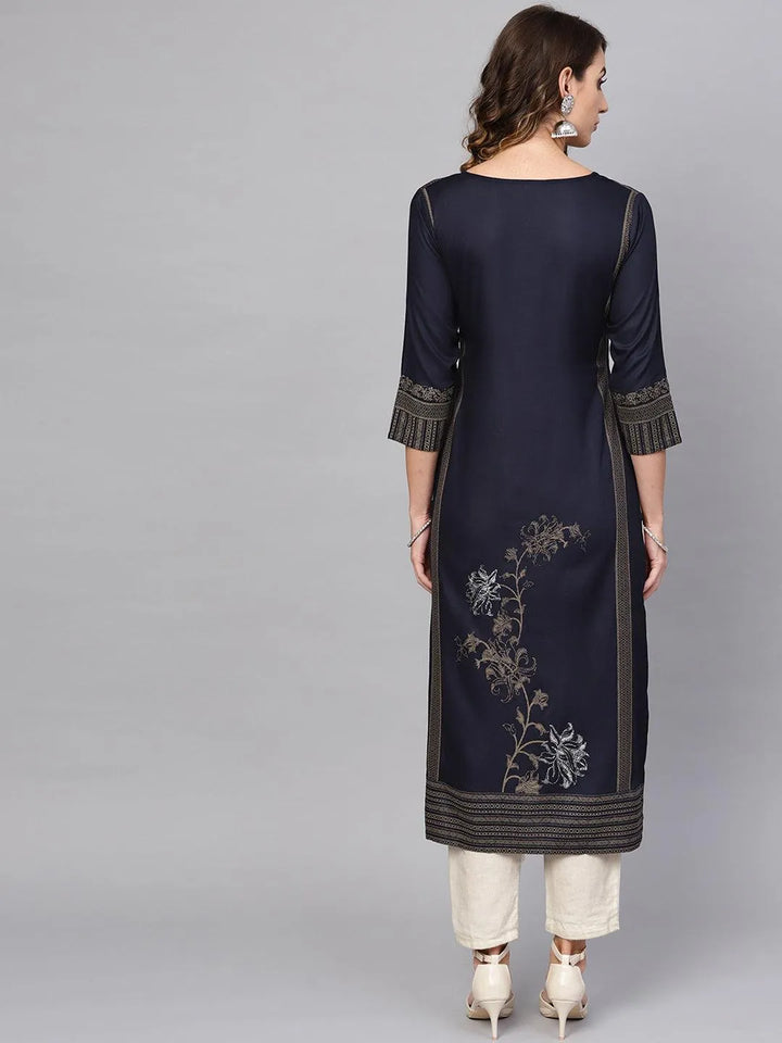 Blue Printed Cotton Kurta - Libas