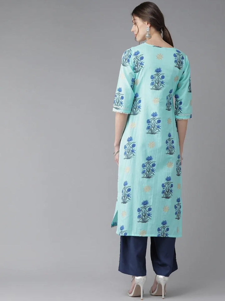 Blue Printed Cotton Kurta - Libas