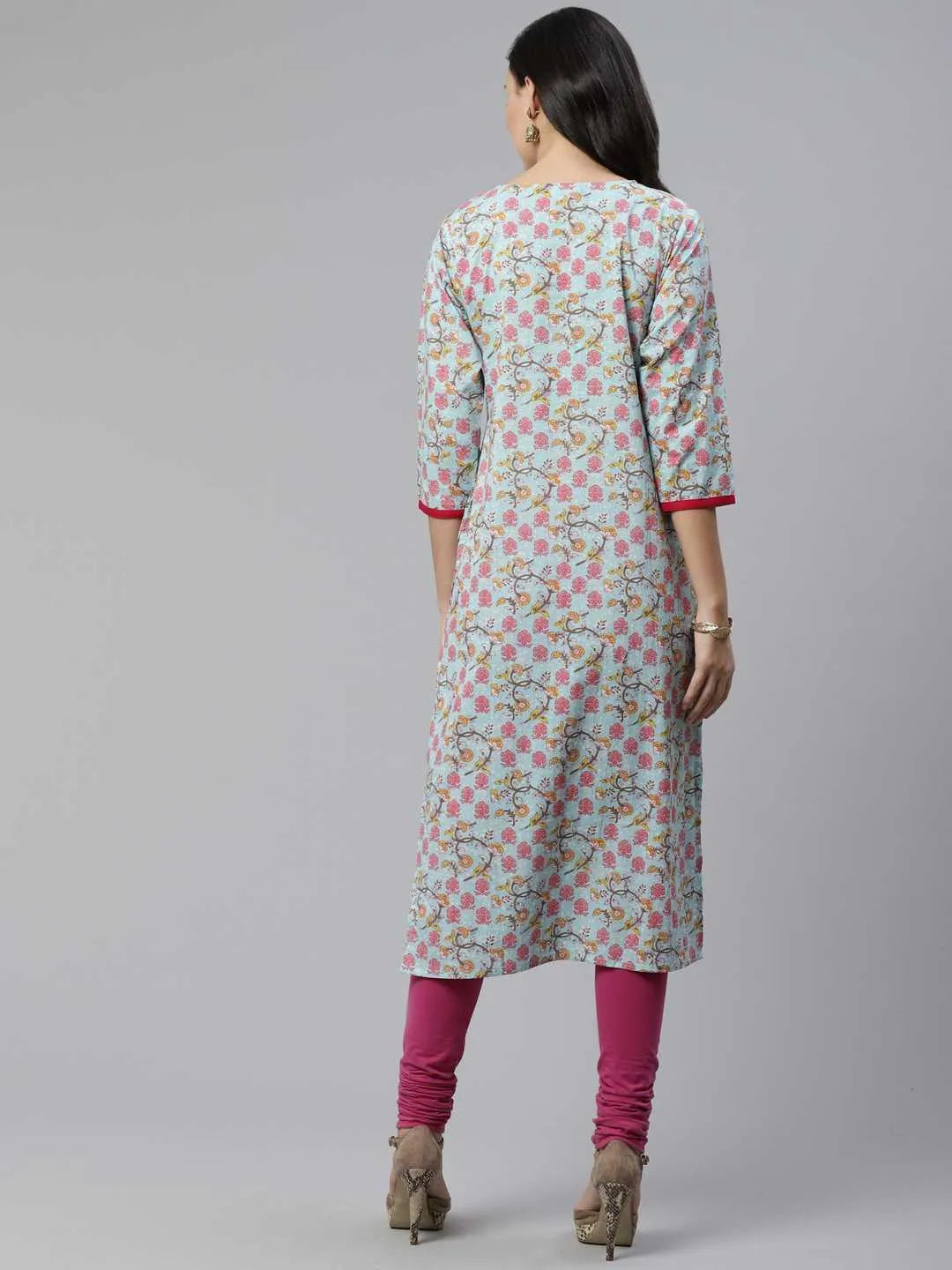 Blue Printed Cotton Kurta - Libas