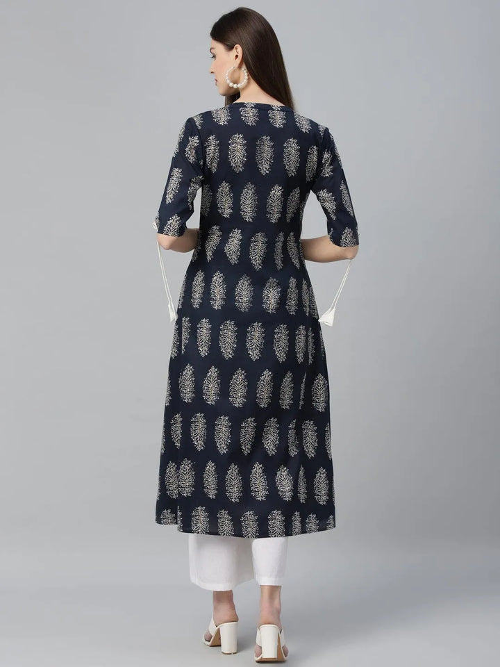 Blue Printed Cotton Kurta - Libas