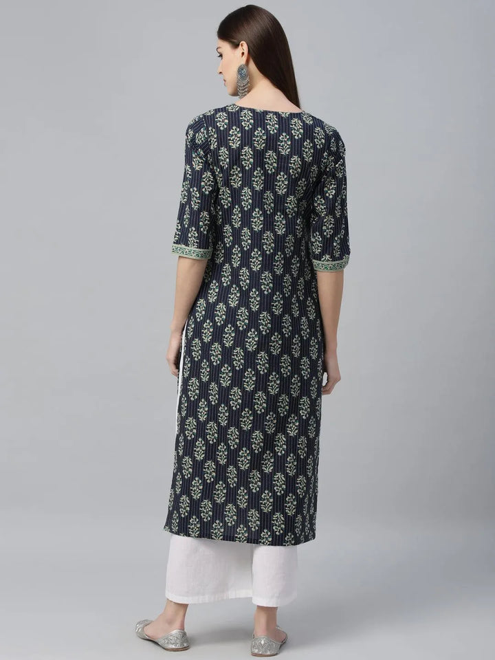 Blue Printed Cotton Kurta - Libas