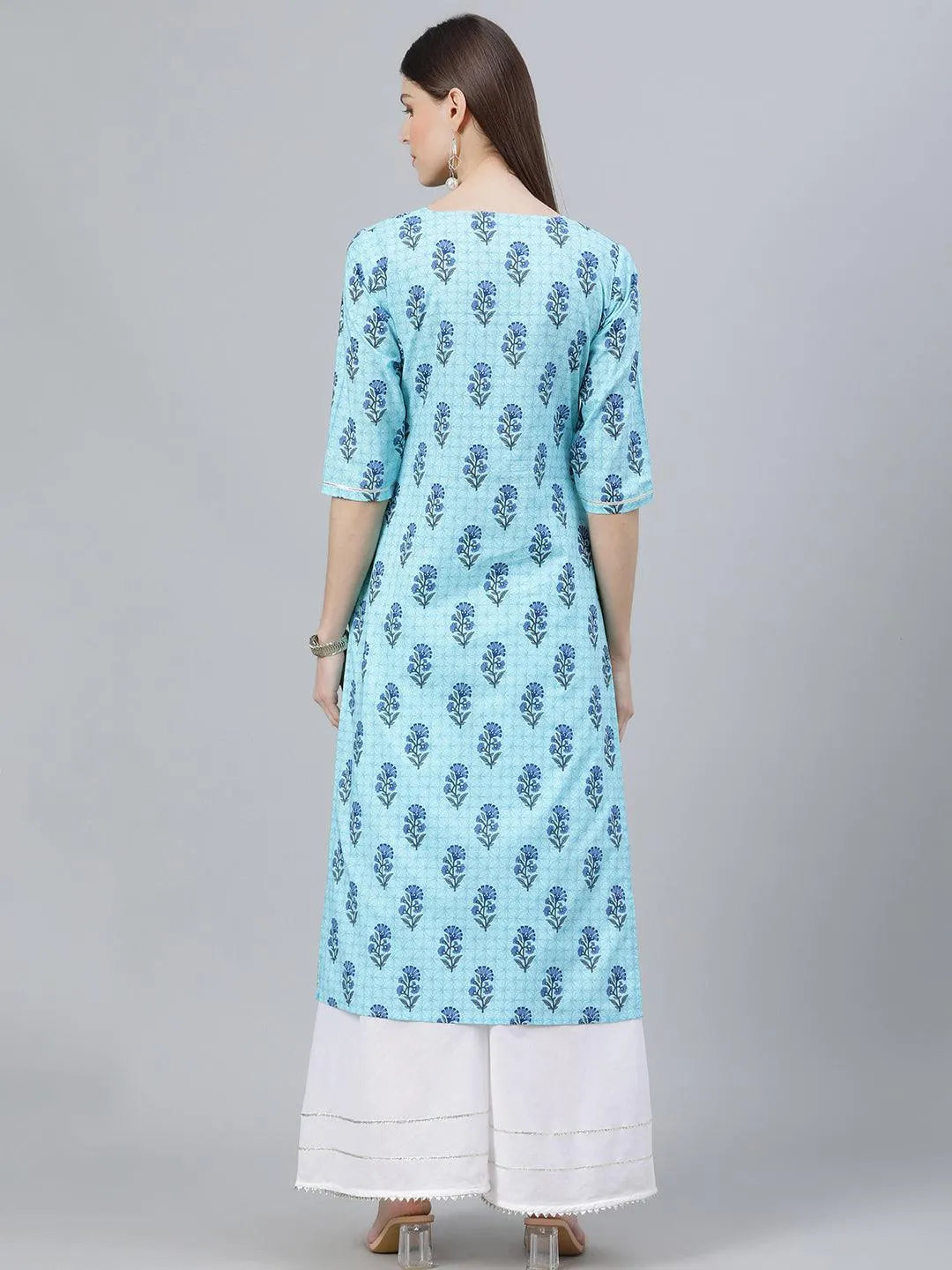 Blue Printed Cotton Kurta - Libas