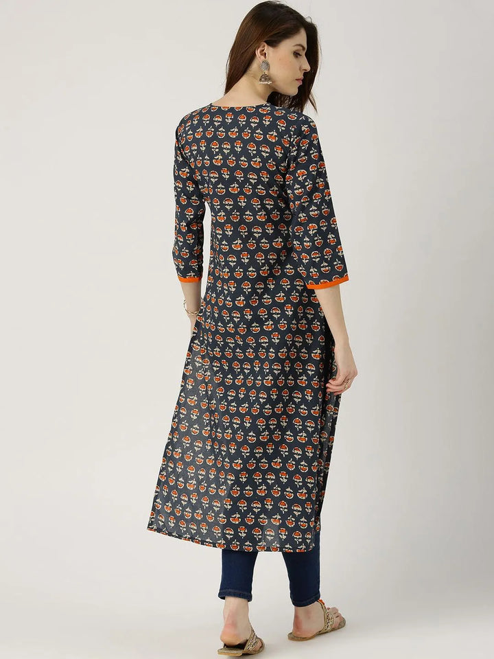 Blue Printed Cotton Kurta - Libas