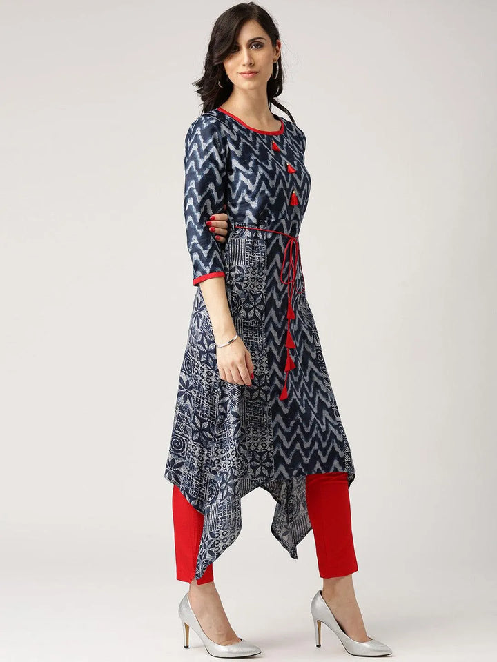 Blue Printed Cotton Kurta - Libas