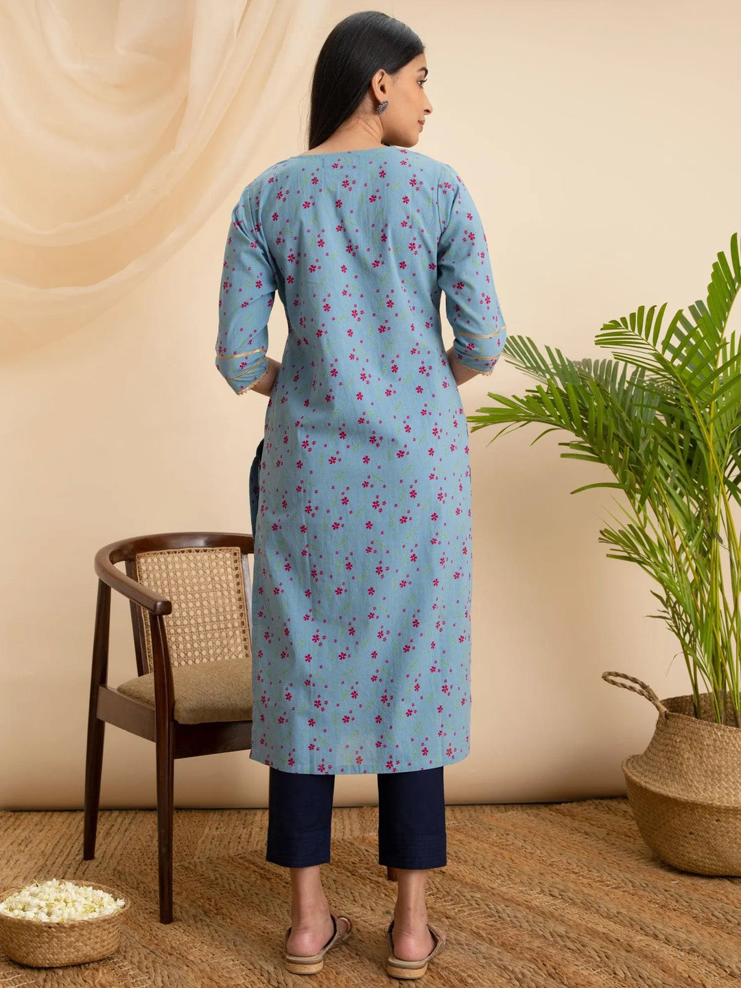 Blue Printed Cotton Kurta - Libas 