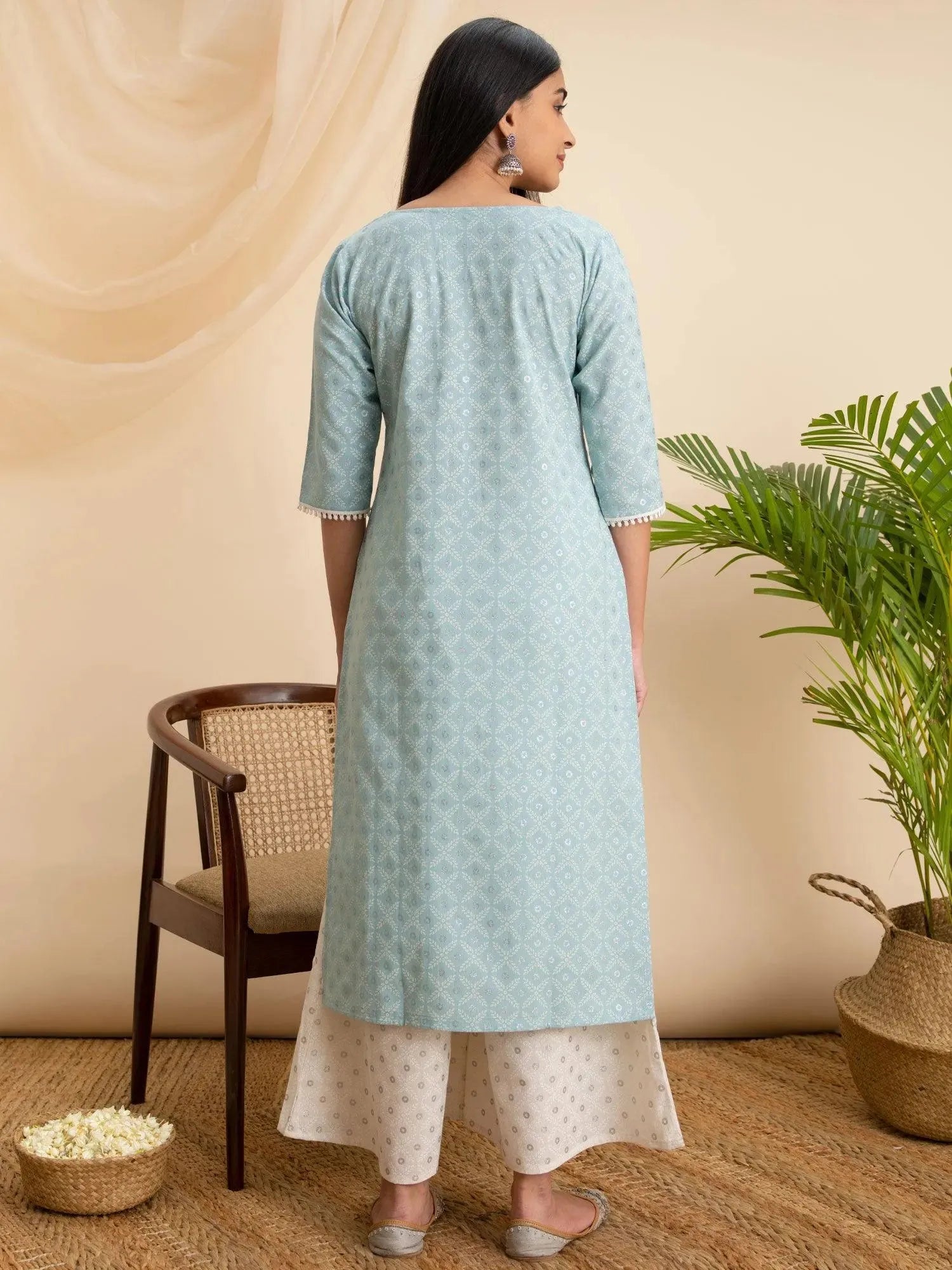 

Blue Printed Cotton Kurta