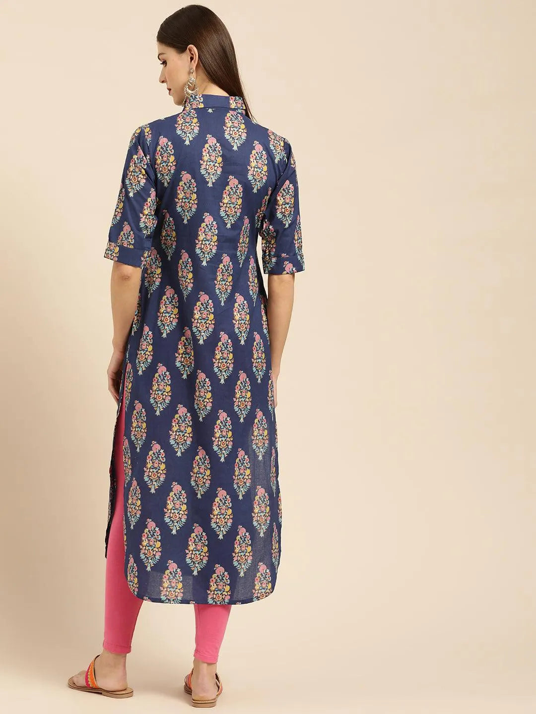 Blue Printed Cotton Kurta - Libas