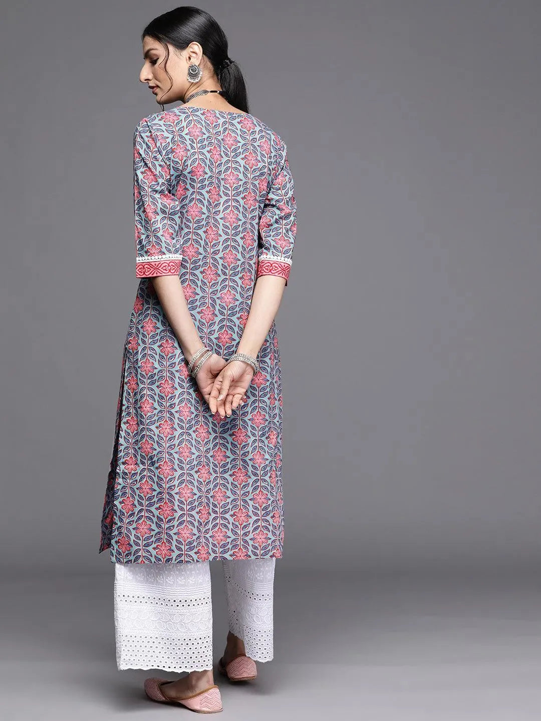 Blue Printed Cotton Kurta - Libas 