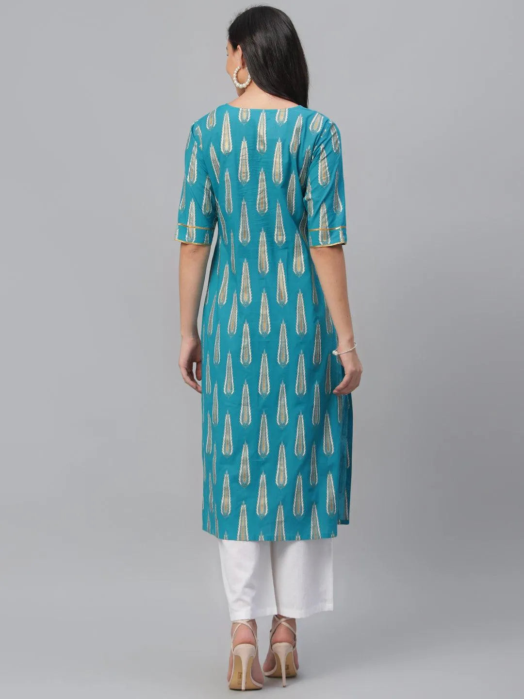 Blue Printed Cotton Kurta - Libas