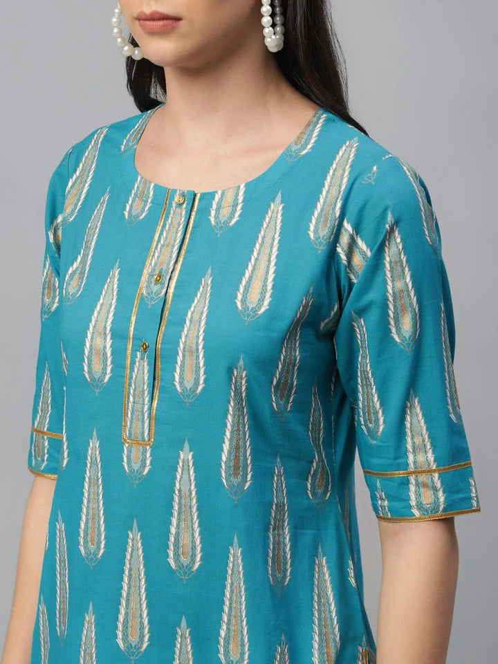 Blue Printed Cotton Kurta - Libas